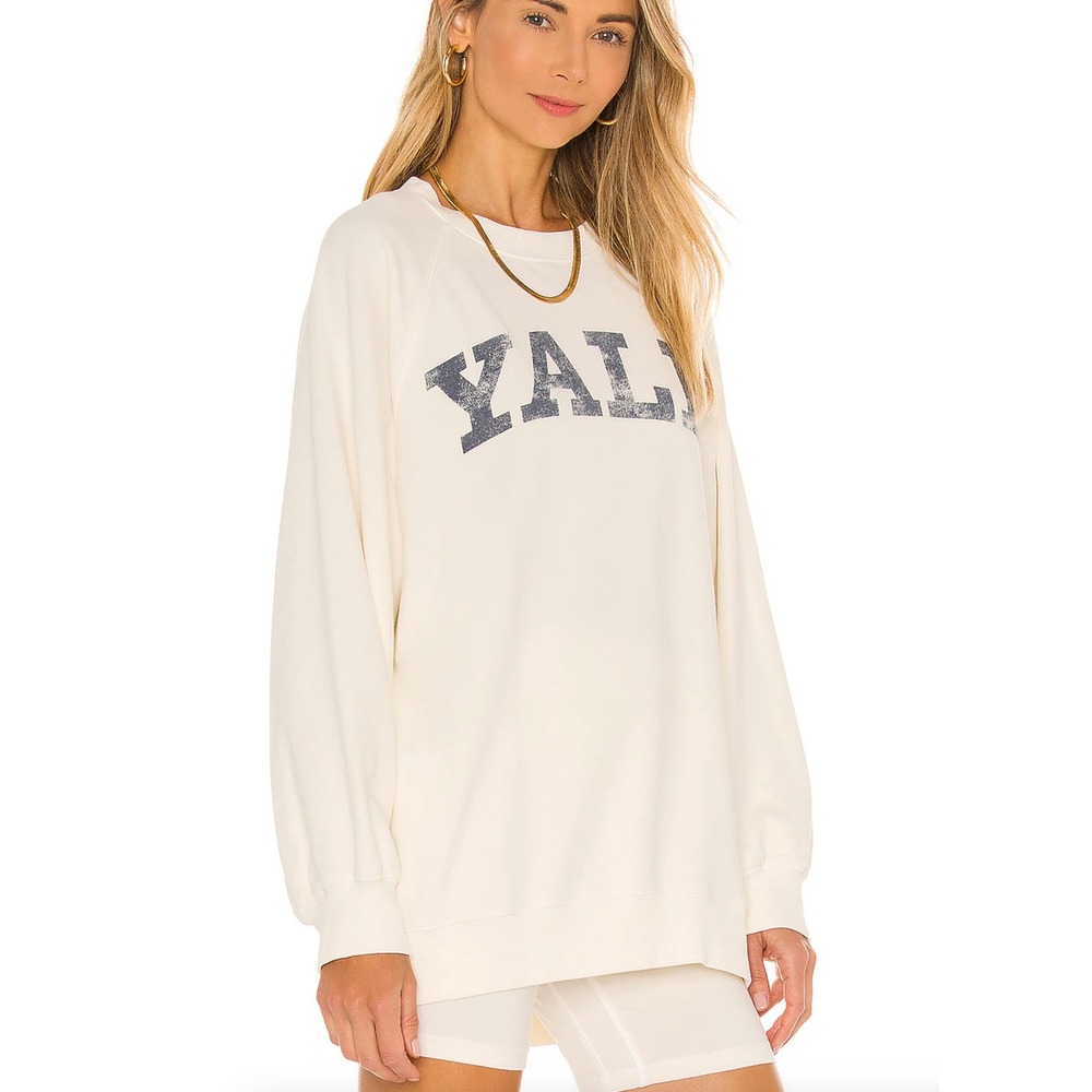 Daydreamer x Revolve Yale Raglan Oversized Sweater Stone Ivory Collegiate Size M